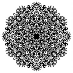 Black and white mandala vector isolated on white. Vector hand drawn circular decorative element.