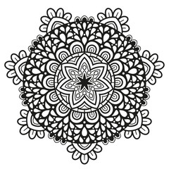 Black and white mandala vector isolated on white. Vector hand drawn circular decorative element.