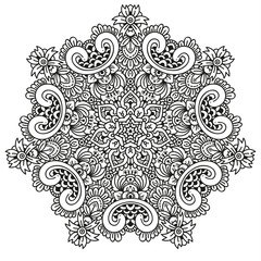Black and white mandala vector isolated on white. Vector hand drawn circular decorative element.