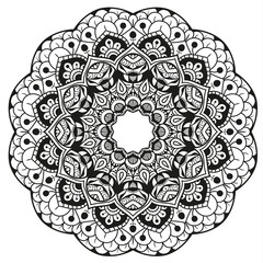 Black and white mandala vector isolated on white. Vector hand drawn circular decorative element.