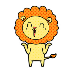 laughing lion cartoon shrugging shoulders