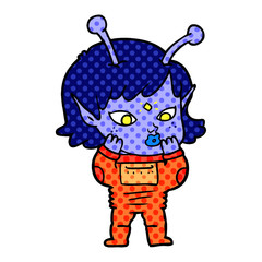 pretty cartoon nervous alien girl