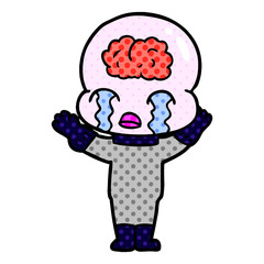 cartoon big brain alien crying