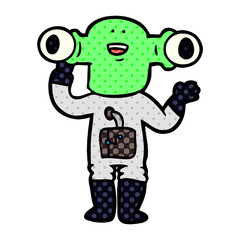 friendly cartoon alien waving