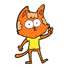 happy cartoon cat giving peace sign