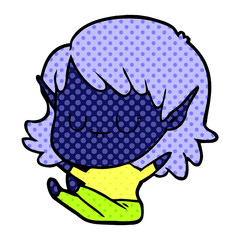 happy cartoon elf girl sitting