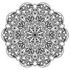 Black and white mandala vector isolated on white. Vector hand drawn circular decorative element.