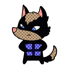 friendly cartoon wolf with gift