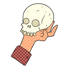 cartoon hand holding skull