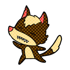 cartoon wolf showing teeth whilst dancing