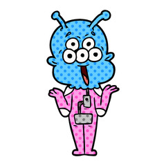 happy cartoon alien shrugging shoulders