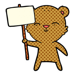 happy cartoon bear with sign