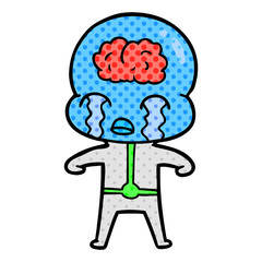 cartoon big brain alien crying