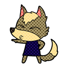 cartoon wolf girl whistling and pointing