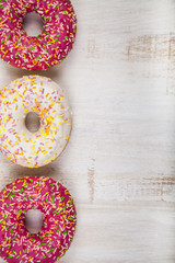 Multicolored donuts close-up