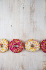 Multicolored donuts close-up