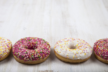 Multicolored donuts close-up