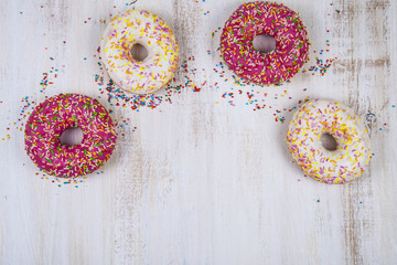 Multicolored donuts close-up