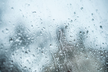 closeup of rain drops on window
