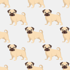Red dogSeamless pattern of dogs, beautiful pugs