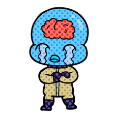 cartoon big brain alien crying