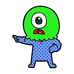 cartoon cyclops alien spaceman pointing