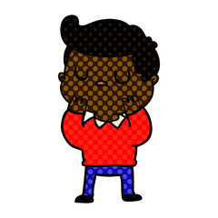 cartoon aloof man considering