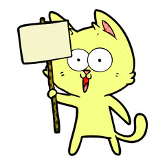 Obraz premium funny cartoon cat with sign