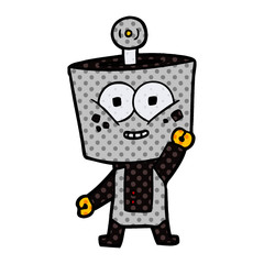 happy cartoon robot waving hello