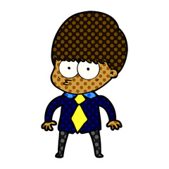 nervous cartoon boy wearing shirt and tie