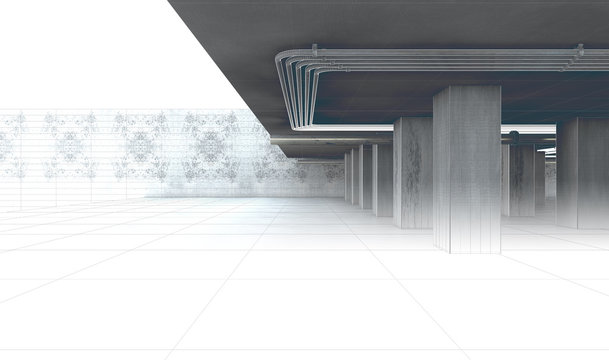 Estructura de cemento y pilares de hormig&oacute;n.Concepto de construccion y arquitectura