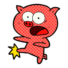 cartoon pig shouting and kicking