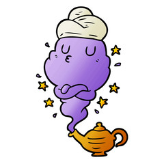 cute cartoon genie rising out of lamp