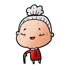 cartoon old woman with walking stick