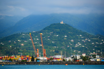 Amazing view of the Black Sea and distant hazy mountains