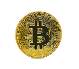 golden coin bitcoin on white background