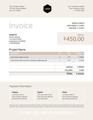 Elegant invoice template design vector - grey beige color