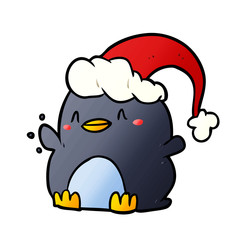 cartoon penguin wearing christmas hat