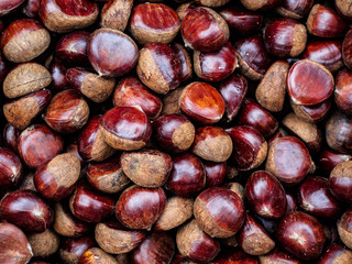 close up chestnuts for sale in the market