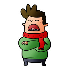 cartoon obnoxious man in winter clothes