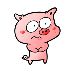 cartoon nervous pig