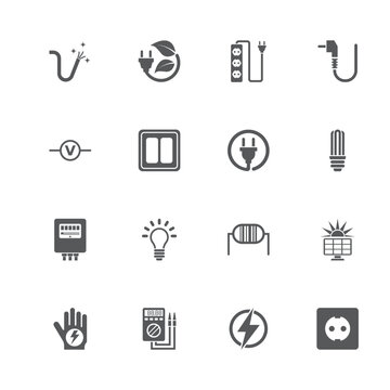 Electricity icons. Perfect black pictogram on white background. Flat simple vector icon.