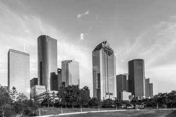 skyline of houston in sunset