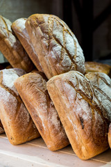 Close up of traditional polish declious food bread. Street food fastival in center of old town in Gdansk, city near baltic sea.