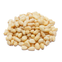 Pile of pine nuts in isolated white background