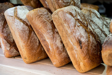 Close up of traditional polish declious food bread. Street food fastival in center of old town in Gdansk, city near baltic sea.