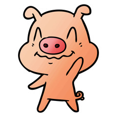 Obraz na płótnie Canvas nervous cartoon pig waving
