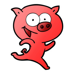 cheerful running pig cartoon