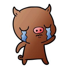 Fototapeta premium cartoon pig crying waving goodbye