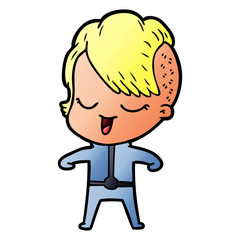 happy cartoon girl in futuristic clothes